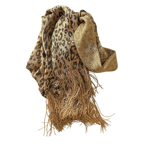 Kendall James Gold Metallic Leopard Fringe Shawl Womens OS Evening CoverUp NWT - Picture 1 of 10